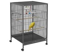 30" Large Bird Cage, Metal Parrot Cage with Swing, Stainless Steel Bowl, Rolling Stand, Slide Out Tray for Parrots, Parakeets, Lovebirds, Black