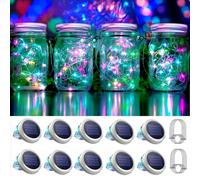30 LED 10 Packs Solar Mason Jar Lights [Updated] Fairy Firefly Jar Lids String Lights with Hangers Waterproof Patio Yard Garden Wedding Party Decoration - Colorful (NO Jars)