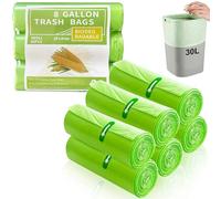 30 Litre Biodegradable Bin Liners, 120 COUNTS Food Waste Garbage Bags 8Gallon/30L Garbage Compostable Trash Caddy Liners, Degradable Rubbish Bag Bin Bags for Kitchen Bathroom Garden Office- 60x65 cm