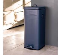 CHARLES BENTLEY Kitchen Bin, 30 Litre, Steel, Square, Retro, Kitchen, Pedal Waste Bin, Dark Blue, Pedal Bin, Side and Lid Handles, Easy Lifting, Retro Style, Inner Bucket, Contemporary (67x27x27cm)