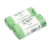 30 Litre x 50 Compostable Caddy Bags - Compost Bag Kitchen Food Waste Compost Liners 30L - EN 13432 - Compost Bag Pedal/Kerbside Bin Bags with Composting Guide