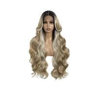 30" Long Body Wave Lace Front Wigs Ombre Brown Blonde Highlight Heat Resistant for Women Beautiful