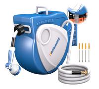 30 m Garden Hose Reel, Return System,/Auto Lock/180°Swivel Bracket,with 10 in 1 Spray Nozzle,with Bottom Leak Hole for Cleaning of Water Pipes