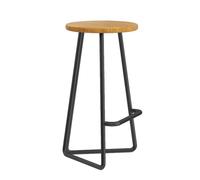 30" Metal Counter Stool with Solid Wood Seat - Backless Armless Bar Chair for Kitchen & Dining - Tall Barstool with Footrest - Modern Black & Natural h