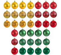 30 Mini Baubles - Small Shatterproof Tree Ornaments - Classic Red Green Gold Lightweight Decor for Valentine's Day, Wreath, Home & Office for Family
