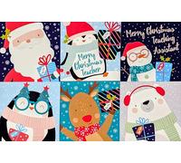 30 Mini Christmas Cards for Children with Envelopes - 6 Cute Festive Designs - Includes Teacher & Teaching Assistant Cards - 8 x 8 cm - Xmas Greeting Card Pack for Kids (Design 2)
