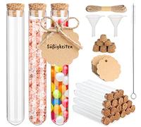 30 Mini Glass Test Tubes 16 x 100 mm Transparent Test Tube with Corks with Kraft Paper Pendant and Hemp Rope for Flowers Guest Gift Wedding Decoration Bath Salt Filled