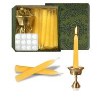 30 Minute Pure Beeswax Candles, Dripless Meditation Candles, Unscented Mini Taper Candle,with Brass Holder for Prayer, for Wedding Thinking Gifts