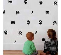 30 Mix Superhero Wall Vinyl Stickers Kids Boy Bedroom Decor Batman Superman Captain America Spider Man Flash Lightening Wall Stickers Kids Room Decoration (Black)