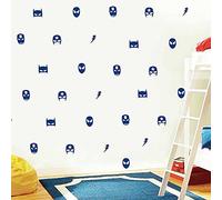 30 Mix Superhero Wall Vinyl Stickers Kids Boy Bedroom Decor Batman Superman Captain America Spider Man Flash Lightening Wall Stickers Kids Room Decoration (Dark Blue)