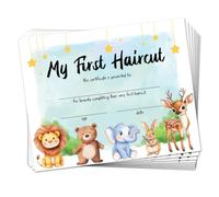 30 My First Haircut Certificate Papers for Baby, 25 x 21cm Blank Certificates with Cute Animal Lion Bear Giraffe Rabbit Deer for Hair Salon