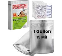 30 Mylar Bags for Food Storage 1 Gallon - Extra Thick 15 Mil - Long Term & Food Grade - Mylar Bags with Oxygen Absorbers 400cc- Zipper, Resealable, Stand-up Gousset - Bolsas Mylar con Abosrbentes
