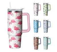 30 oz Flamingo Tumbler with Handle and Straw, Insulated Stainless Steel Cup with Lid, Travel Coffee Mug Water Bottle, Gifts for Woman Animal Lovers