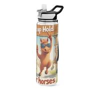 30 oz Hold Your Horses Water Bottle with Carry Strap Tritan BPA Free Leakproof Non Toxic Water Jug with Handle for Car Cup Gym Collapsible