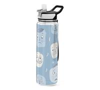 30 oz Old Style Cartoon Faces Baby Blue Swim Water Bottles Tritan Clear BPA Free non toxic Plastic Reusable Water Bottle for Walking Working Portable