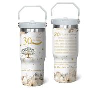 30 Oz Pearl Wedding Cups with Handle and Straw, 30 Years Gifts Anniversary Tumbler Stainless Steel Cups 30th Wedding Gifts Anniversary, Valentine Mug 30th Gifts Anniversary for Couple, Parents Friends