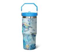 30 Oz Sea Turtle Tumbler with Handle Lid and Iceflow Flip Straw,Double Wall Vacuum Stainless Steel Watercolor Ocean Turtle Cup,Water Bottle,Travel Coffee Mug,Hawaiian Sea Turtle Decor,Accessories