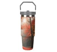 30 Oz Tumbler with Handle And Straw, Autumn Maple Forest Leakproof Stainless Steel Water Bottle for Hot & Cold Drinks 24 Hours, Car Cup Holder Friendly, Travel Mug for Home, Office, Gym