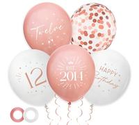 30 Pack 12th Birthday Balloons Decorations - Rose Gold 12 Party Decor for Girls Twelve Balloon with Ribbon, Retro Vintage Classic EST. 2014 Happy 12th Birthday Decoration
