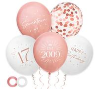 30 Pack 17th Birthday Balloons Decorations - Rose Gold 17 Party Decor for Women Seventeen Balloon with Ribbon, Retro Vintage Classic EST. 2009 Happy 17th Birthday Decoration