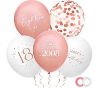 30 Pack 18th Birthday Balloons Rose Gold - Happy 18 Birthday Party Decorations with Confetti Balloons and Ribbon - Vintage EST 2008 Printed Balloons for 18th Milestone Celebration