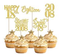 30 Pack 18th Birthday Cupcake Toppers Happy 18th Straight Outta 2008 Eighteen Awesome Since 2008 Cupcake Picks 18 Fabulous Cake Decorations for 18th Birthday Anniversary Party Gold