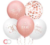 30 Pack 30th Birthday Balloons Decorations - Rose Gold 30 Party Decor for Women Thirty Balloon with Ribbon, Retro Vintage Classic EST.1996 Happy 30th Birthday Decoration