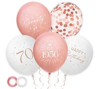 30 Pack 70th Birthday Balloons Decorations - Rose Gold 70 Party Decor for Girls Seventy Balloon with Ribbon, Retro Vintage Classic EST. 1956 Happy 70th Birthday Decoration