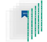 30 Pack A4 Punched Pockets, Premium Clear Plastic Sheets with Reinforced Spine, Heavy-Duty A4 Document Protectors for Lever Arch Files, Ring Binders, Office, School & Home Organisation