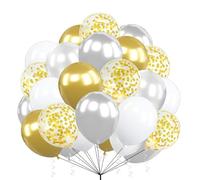 30 Pack Balloons Pack of Gold, Silver & White Balloons 10 Inch Balloons, Latex Balloons Birthday Party Balloon Decoration for Wedding Baby Shower Graduation Party Anniversary