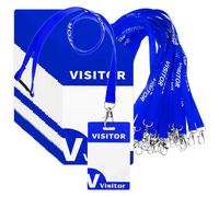 30 Pack Blue Visitor Badge Lanyards Volunteer Lanyards Badge Holder with Clips ID Card Holder Lanyard with 30 PVC Pass Card Reusable Breakaway Lanyard Visitor PVC Pass Card (Blue)