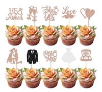 30 Pack Bride to be Cupcake Toppers Glitter Diamond Ring I Do Love Cupcake Picks Miss to Mrs He Asked She Said Yes Bridal Shower Wedding Engagement Bachelorette Cake Decoration Rose Gold