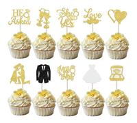 30 Pack Bride to be Cupcake Toppers Glitter Diamond Ring I Do Love Cupcake Picks Miss to Mrs He Asked She Said Yes Bridal Shower Wedding Engagement Bachelorette Cake Decoration Gold