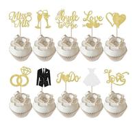 30 Pack Bride to be Cupcake Toppers Glitter Diamond Ring Love I Do Cupcake Picks Miss to Mrs Bridal Shower Wedding Engagement Bachelorette Cupcake Decorations Party Supplies Gold