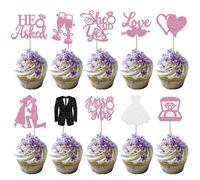 30 Pack Bride to be Cupcake Toppers Glitter Diamond Ring Love I Do Cupcake Picks Miss to Mrs He Asked She Said Yes Bridal Shower Wedding Engagement Bachelorette Cake Decorations Party Purple
