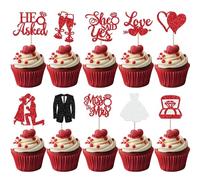30 Pack Bride to be Cupcake Toppers Glitter Diamond Ring Love I Do Cupcake Picks Miss to Mrs He Asked She Said Yes Bridal Shower Wedding Engagement Bachelorette Cake Decorations Party Red
