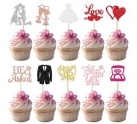 30 Pack Bride to be Cupcake Toppers Glitter Diamond Ring Love I Do Cupcake Picks Miss to Mrs He Asked She Said Yes Bridal Shower Wedding Engagement Bachelorette Cake Decorations Party Colorful
