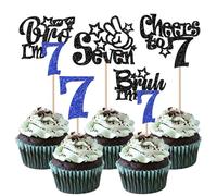30 Pack Bro I'm 7 Cupcake Toppers Glitter Happy 7th Birthday Cupcake Picks Bruh I'm 7 Cake Decoration Cheers to Seven Years Old for Boys Brother Birthday Party Cake Decorations Supplies