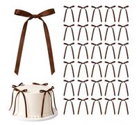 30 Pack Brown Ribbon Bow Cake Toppers Birthday Decorations Coquette Bow Cupcake Toppers for Cake Dessert Wedding Bridal Balloon Wall Party Supplies