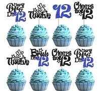30 Pack Bruh I'm 12 Cupcake Toppes Glitter Dude Bro I'm 12 Fabulous Cupcake Picks Cheers to 12 Years twelve Cake Decorations for 12th Birthday Party Supplies Black Blue