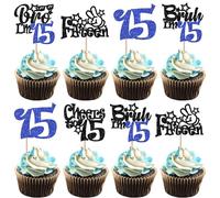 30 Pack Bruh I'm 15 Cupcake Toppes Glitter Dude Bro I'm 15 Fabulous Cupcake Picks Cheers to 15 Years Fifteen Cupcake Decorations for 13th Birthday Party Cake Decorations Supplies