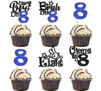 30 Pack Bruh I'm 8 Cupcake Toppes Glitter Dude Bro I'm 8 Fabulous Cupcake Picks Cheers to 8 Years Eight Cake Decorations for 8th Birthday Party Supplies Black Blue