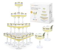 30 Pack Clear Champagne Tower Glasses 7OZ Plastic Martini Glasses Champagne Coupe Glass Cocktail Glass with Gold Rim Champagne Flutes Stackable Stemmed Coupe Glass for Weddings Birthday Party