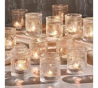 30 Pack Clear Glass Votive Candle Holders, Vintage Candle Holder Bulk, Tealight Candle Holders for Table Centerpieces, Home, Bridal Shower, Birthday, Christmas, Thanksgiving Party Table Decor