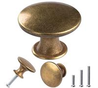 30 Pack Delicate Design Round Antique Brass Kitchen Cabinet Knobs Cupboard Door Knobs 1.18-INCH Yellow Bronze Drawer Handle Pulls Dresser Knobs with 30 Pcs Screws for Bathroom Drawer Door Hardware
