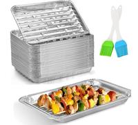 [30-Pack] Disposable Barbecue Tray 34 x 23 x 2.8cm Aluminum Foil Perforated Grill Containers Aluminum Foil Pans Barbecue Grilling Trays Baking Plate with Holes for Grilling, BBQ, Charcoal