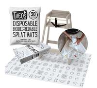 30 Pack | Disposable Splat Mats | Biodegradable + Compostable | THEO'S MATS | Under Highchair Splat Mat for Floor | Baby Led Weaning Supplies | (THEO001)