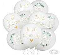 30-Pack Elegant Wedding Balloons Set - Just Married & Heart Leaf Print Latex Balloons for Wedding Decorations, Bridal Shower Party Supplies