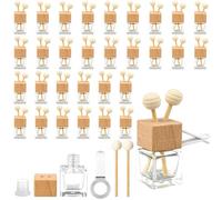 30 Pack Glass Car Diffuser Bottles, 8 ml Empty Car Freshener Bottles Bulk with Vent Clip Air Freshener Diffuser Bottle with Wooden Caps for Essential Oil Perfume Fragrance Ornament