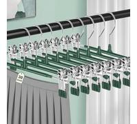 30 Pack Hangers with Clips - POZEAN Clothes Hanger with Adjustable Clips, Skirt Hangers Space Saving for Pants, Skirts, Jeans, Shorts, Kids Clothes and More(Green)
